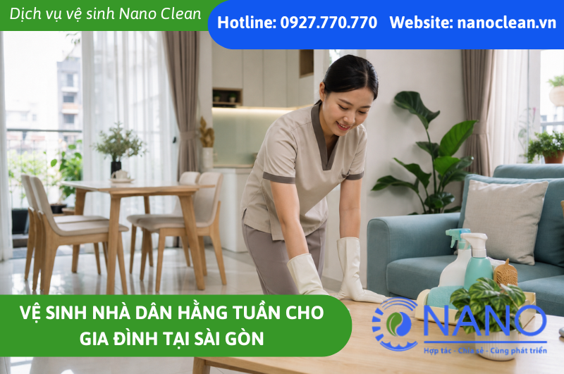 Vệ sinh nhà dân hằng tuần cho gia đình tại Sài Gòn