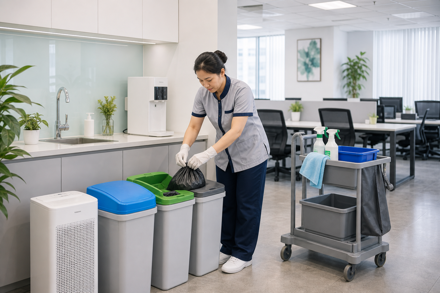 đổ rác và khử mùi văn phòng