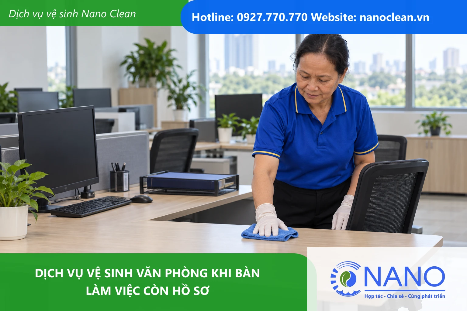 Ảnh đại diện cho bài Dịch vụ vệ sinh văn phòng khi bàn làm việc còn hồ sơ
