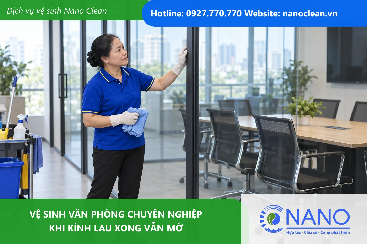 Ảnh đại diện cho bài Vệ sinh văn phòng chuyên nghiệp khi kính lau xong vẫn mờ