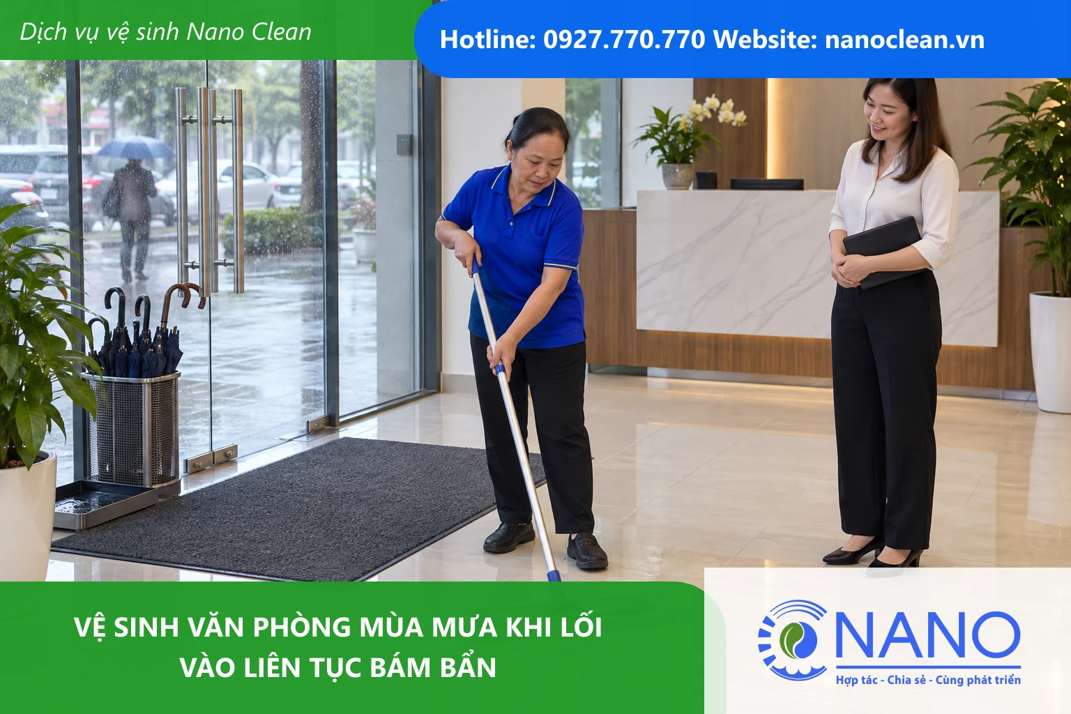Ảnh đại diện cho bài Vệ sinh văn phòng mùa mưa khi lối vào liên tục bám bẩn