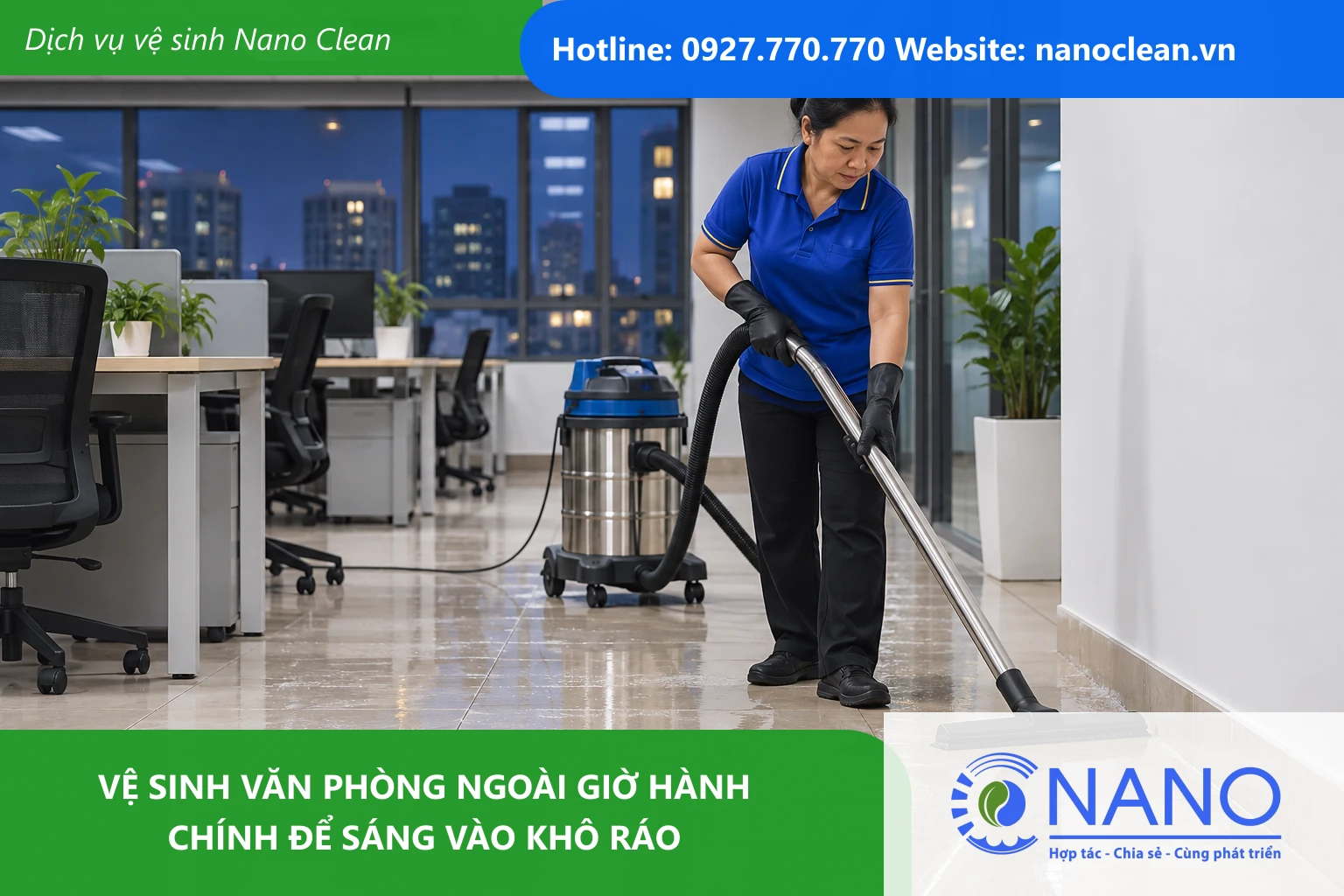 Ảnh đại diện cho bài Vệ sinh văn phòng ngoài giờ hành chính để sáng vào khô ráo