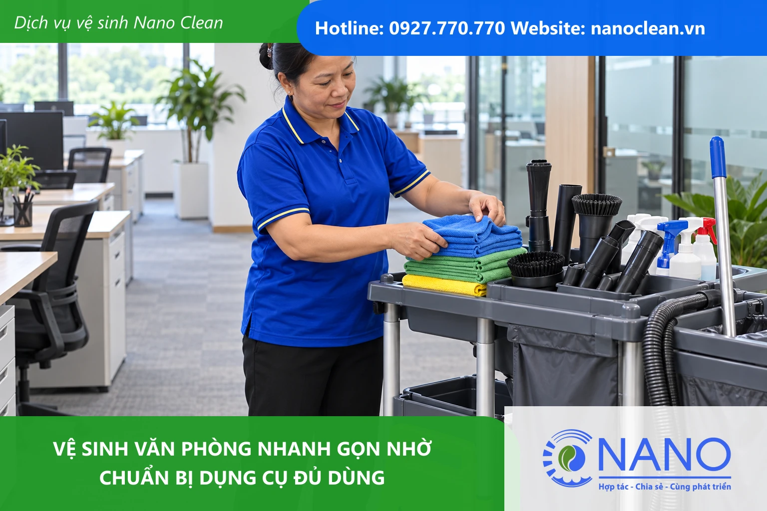 Ảnh đại diện cho bài Vệ sinh văn phòng nhanh gọn nhờ chuẩn bị dụng cụ đủ dùng