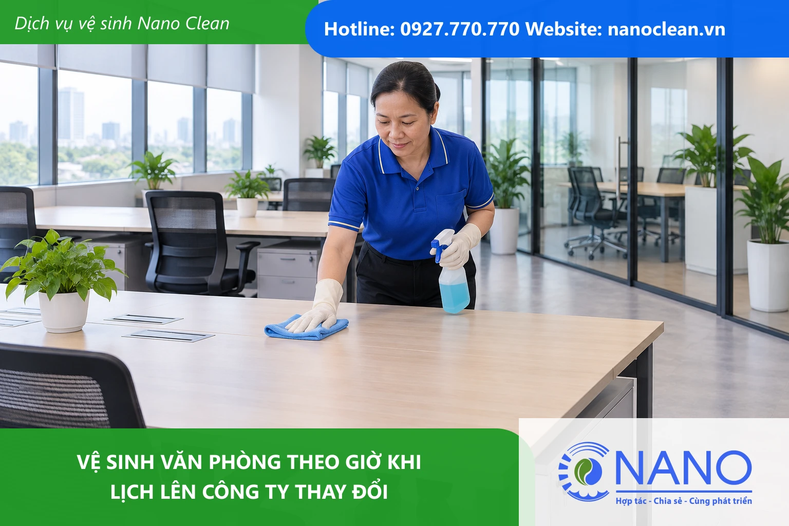 Ảnh đại diện cho bài Vệ sinh văn phòng theo giờ khi lịch lên công ty thay đổi